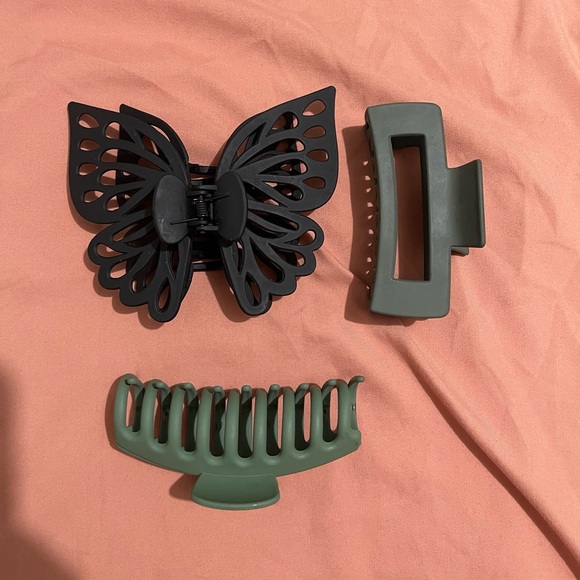 Black and Green Hair Claw Set of 3 - Picture 1 of 4